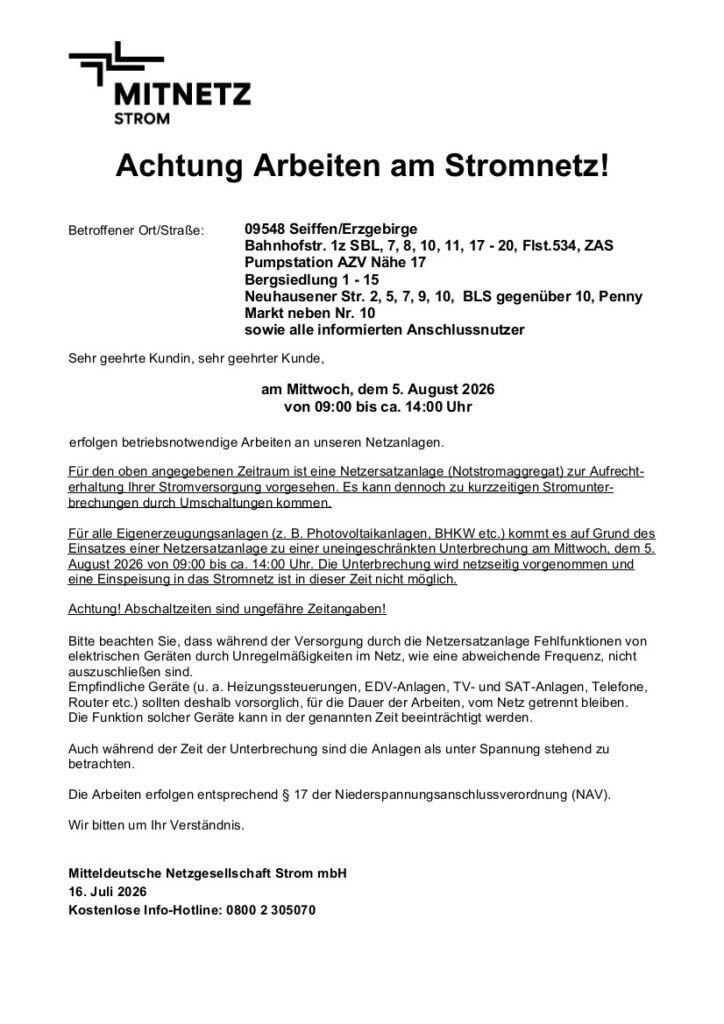 Stromabschaltung 05.+06.August 2026 1 Stromabschaltung 05.+06.August 2026 1