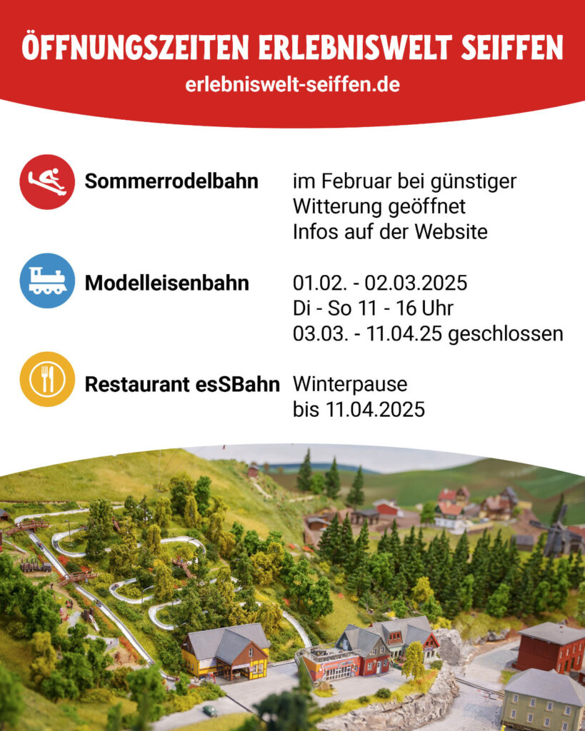 Öffnungszeiten Rodelbahn und Modellbahnausstellung 1