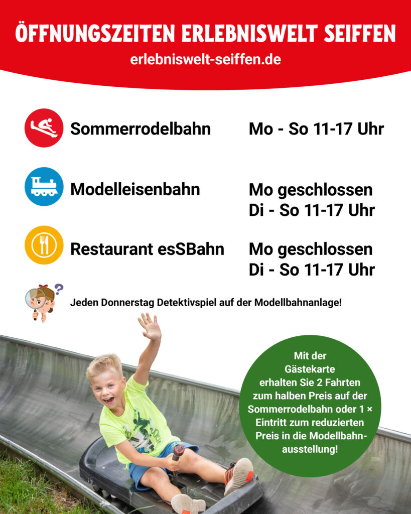 Öffnungszeiten Rodelbahn und Modellbahnausstellung 1