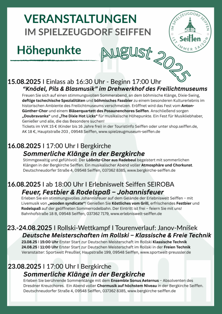 Veranstaltungen im Spielzeugdorf für August 2