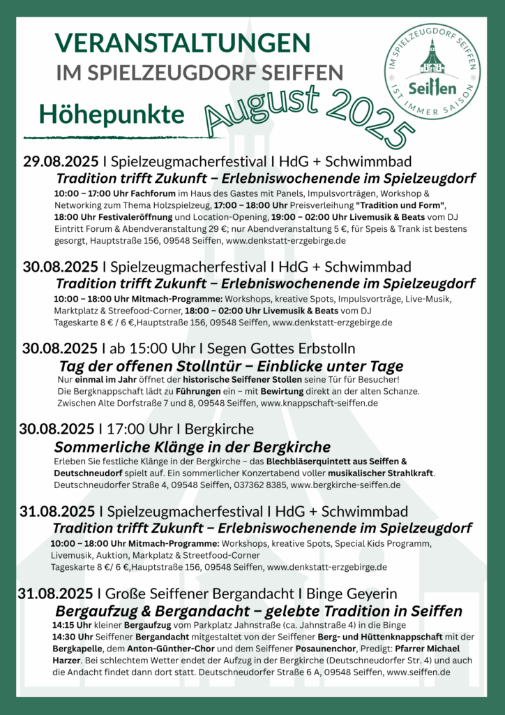 Veranstaltungen im Spielzeugdorf für August 3