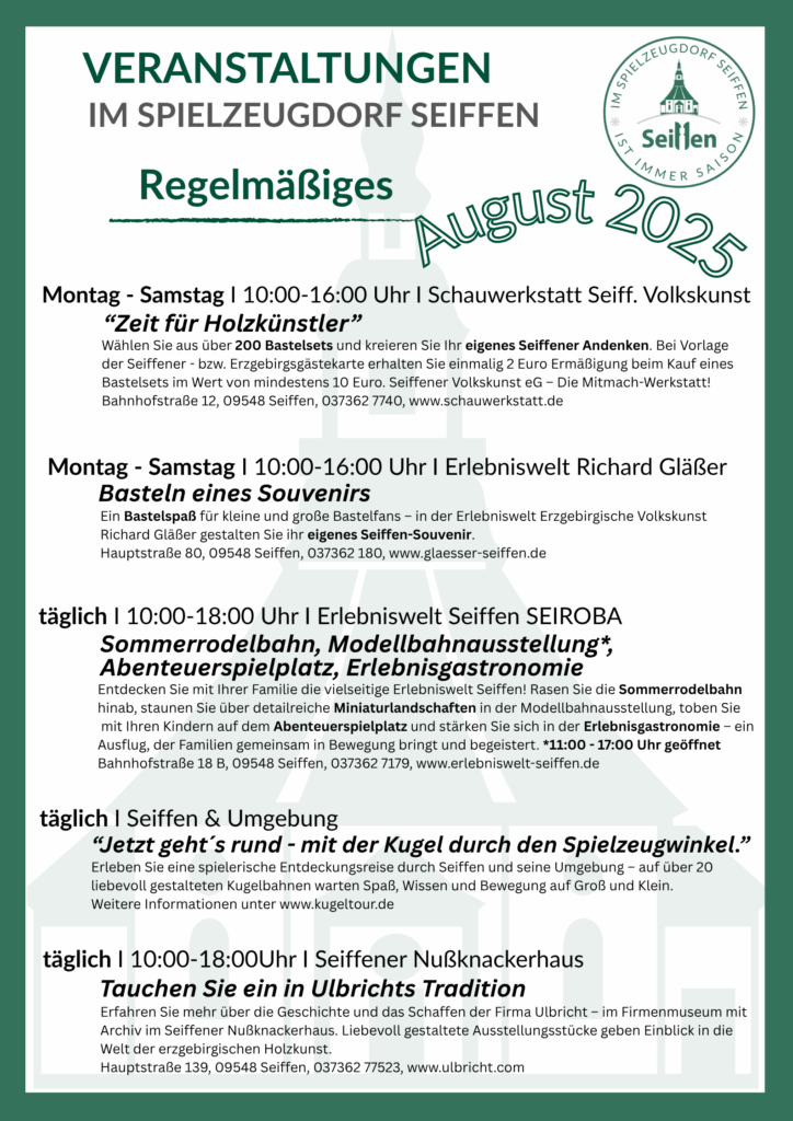 Veranstaltungen im Spielzeugdorf für August 5