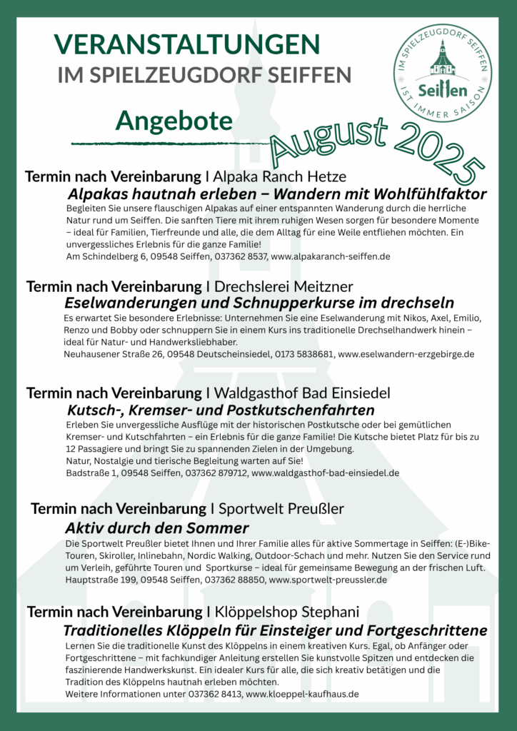 Veranstaltungen im Spielzeugdorf für August 6
