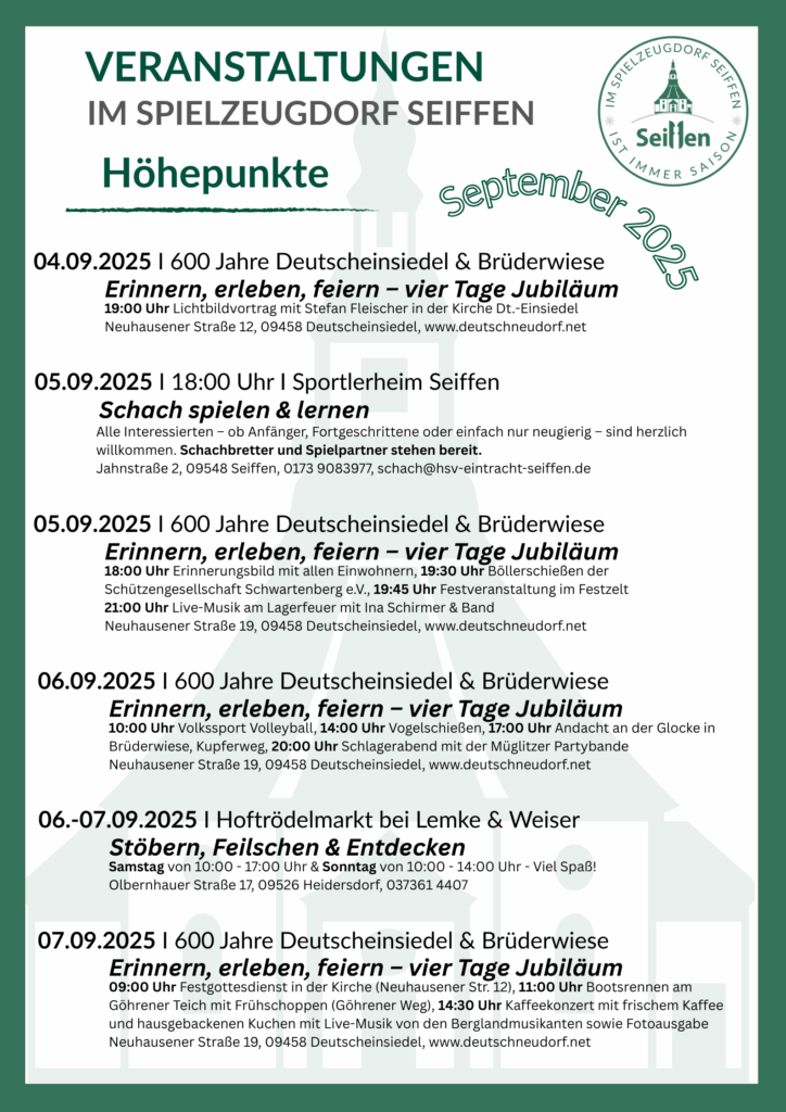 Veranstaltungen im Spielzeugdorf für September 1