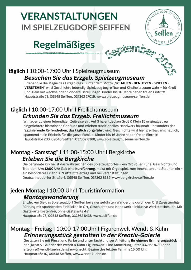 Veranstaltungen im Spielzeugdorf für September 4