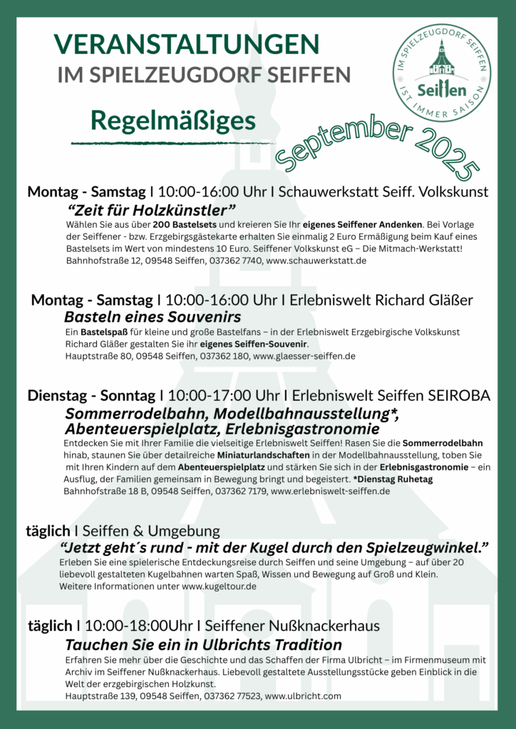 Veranstaltungen im Spielzeugdorf für September 5