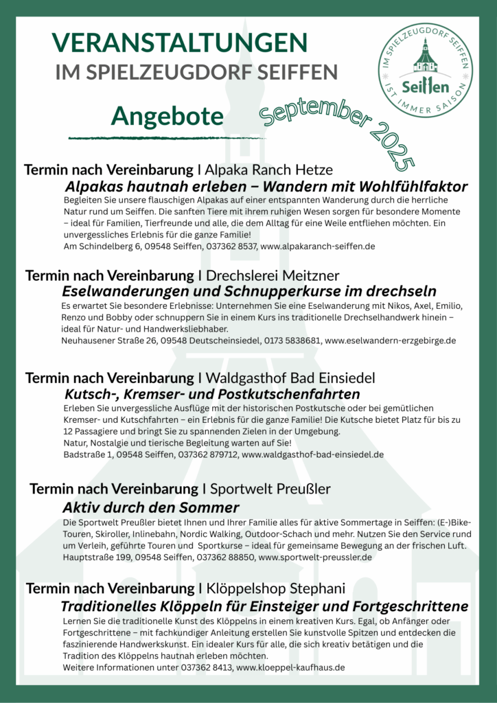 Veranstaltungen im Spielzeugdorf für September 6