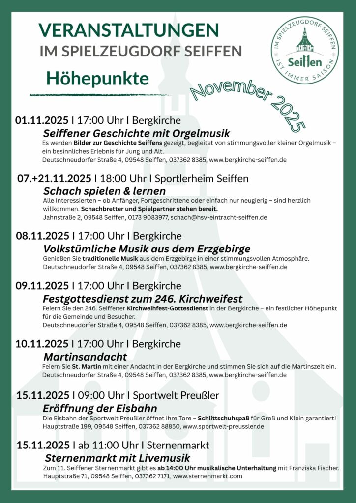 Veranstaltungen im Spielzeugdorf für November 1