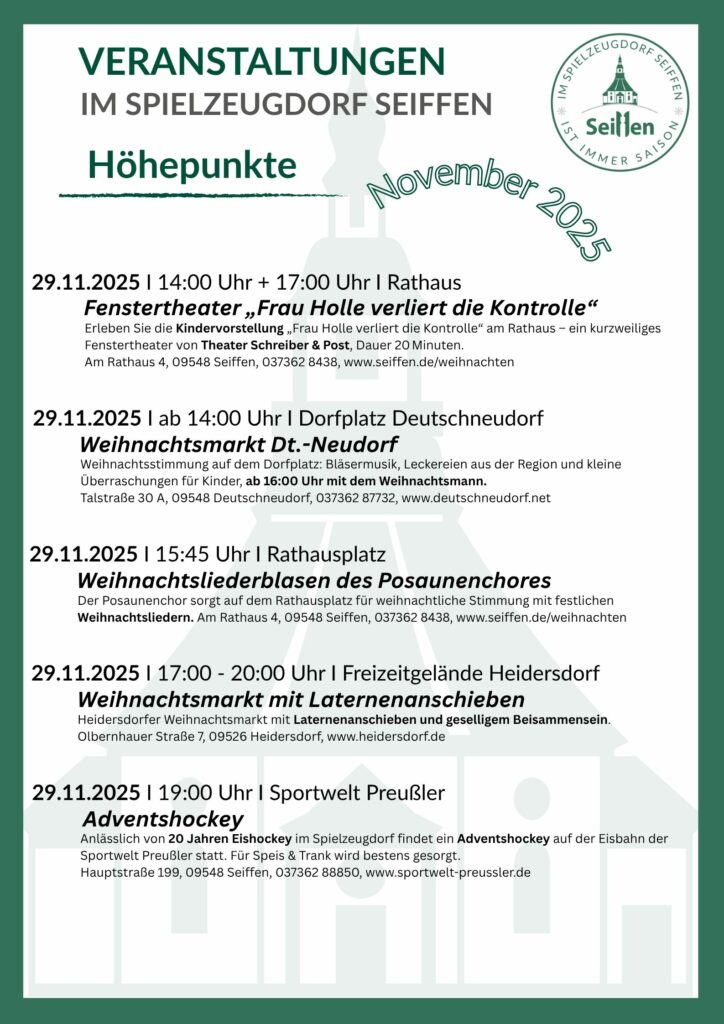 Veranstaltungen im Spielzeugdorf für November 3