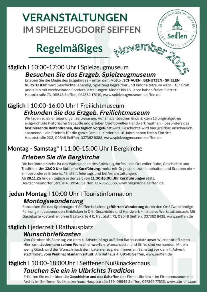 Veranstaltungen im Spielzeugdorf für November 6