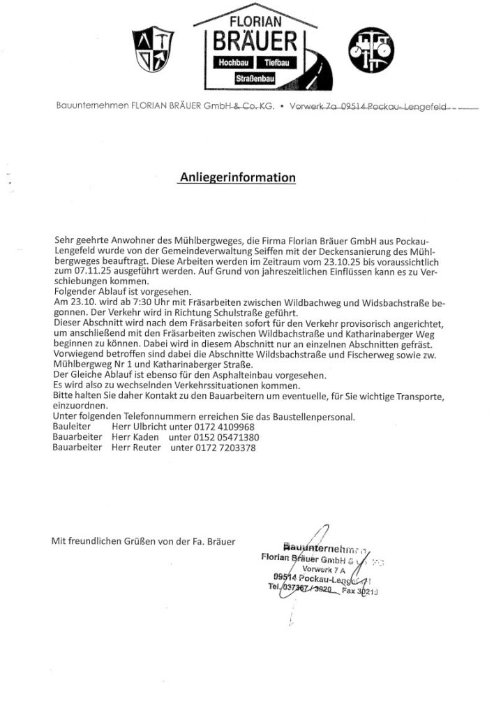 Anliegerinformation Oberseiffenbach 1