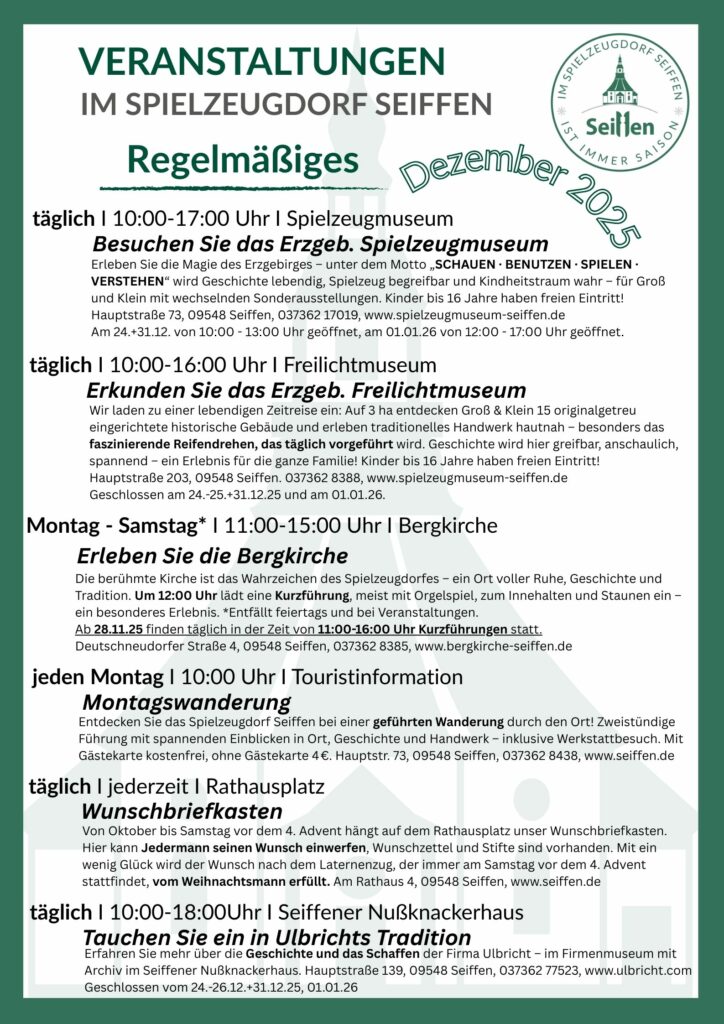 Veranstaltungen im Spielzeugdorf für Dezember 8 Veranstaltungen im Spielzeugdorf für Dezember 8