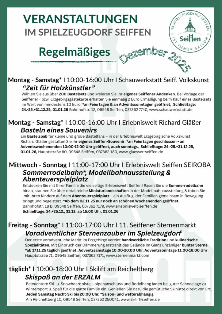 Veranstaltungen im Spielzeugdorf für Dezember 9 Veranstaltungen im Spielzeugdorf für Dezember 9