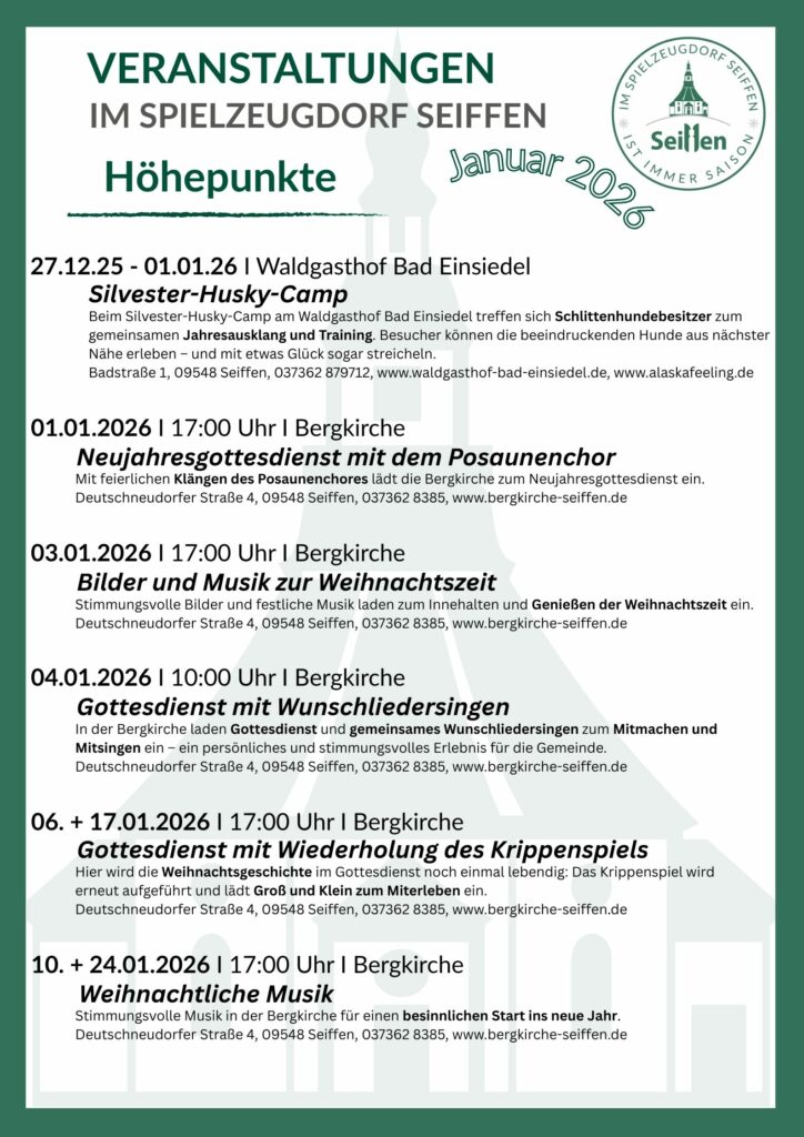 Veranstaltungen im Spielzeugdorf für Januar 1