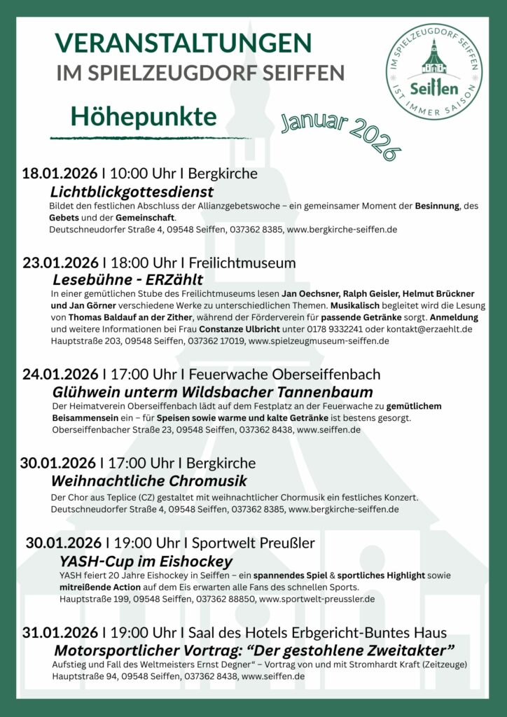 Veranstaltungen im Spielzeugdorf für Januar 2