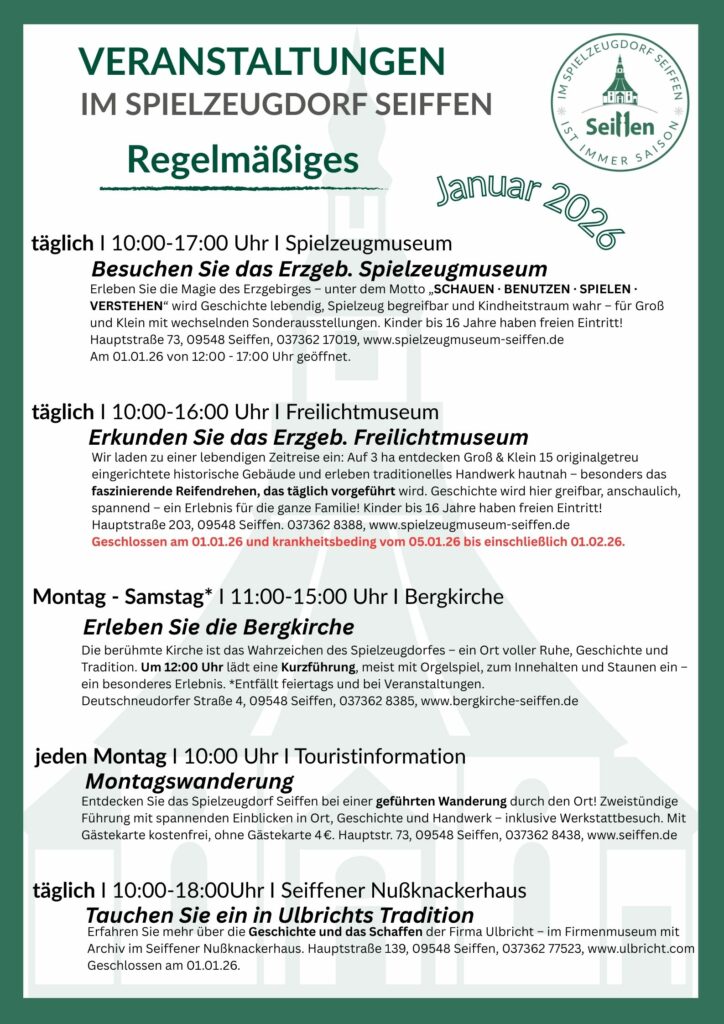Veranstaltungen im Spielzeugdorf für Januar 3
