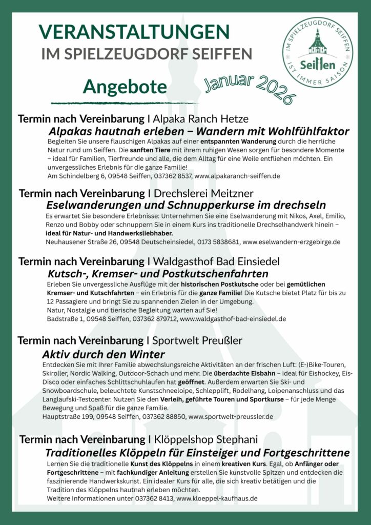 Veranstaltungen im Spielzeugdorf für Januar 5