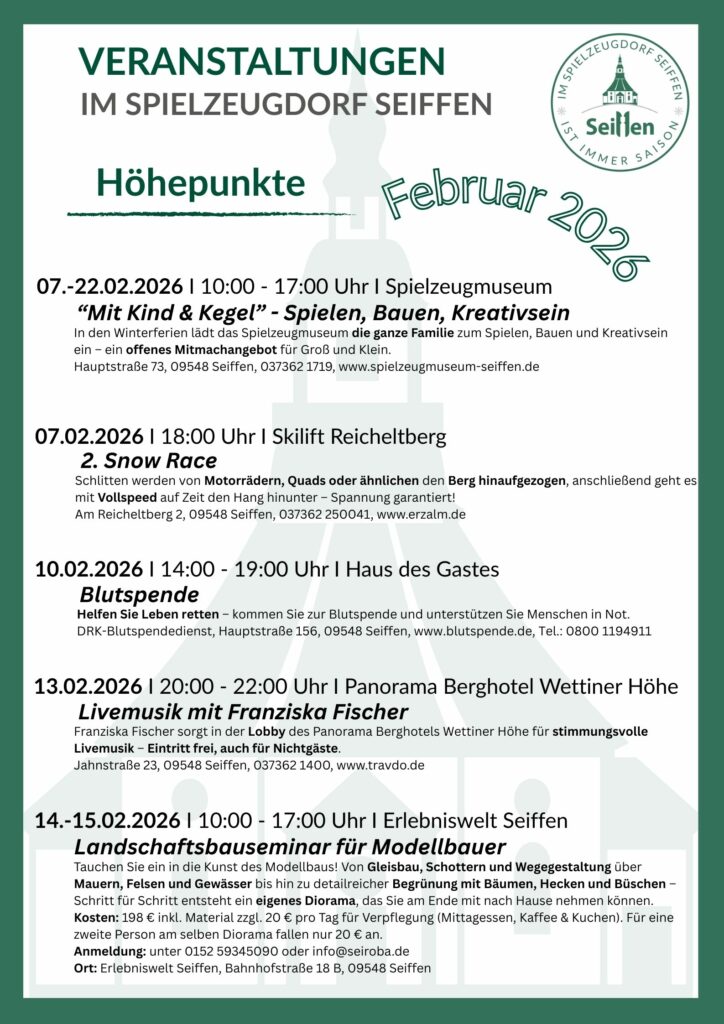 Veranstaltungen im Spielzeugdorf für Februar 2 Veranstaltungen im Spielzeugdorf für Februar 2