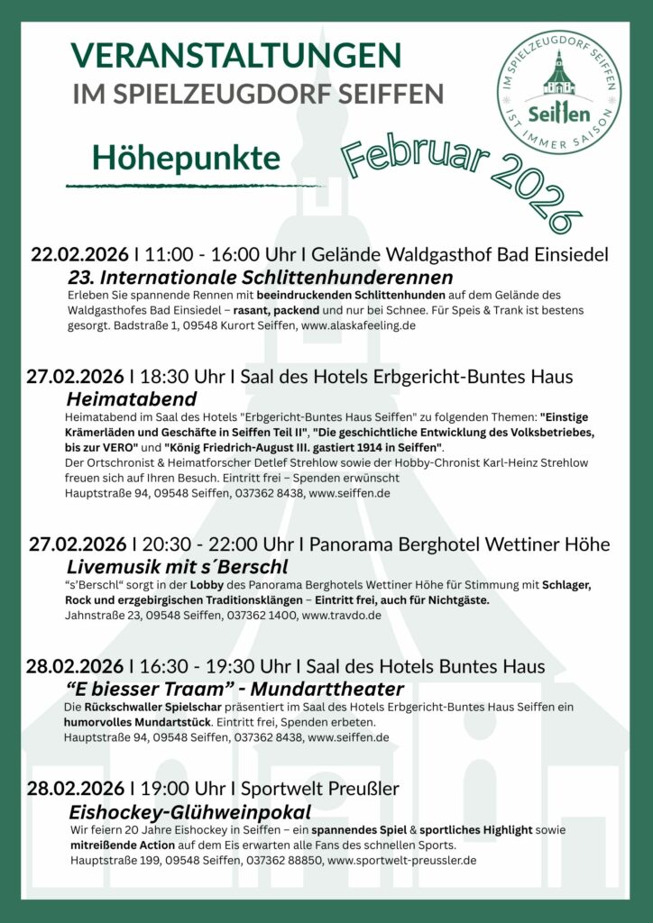 Veranstaltungen im Spielzeugdorf für Februar 4 Veranstaltungen im Spielzeugdorf für Februar 4