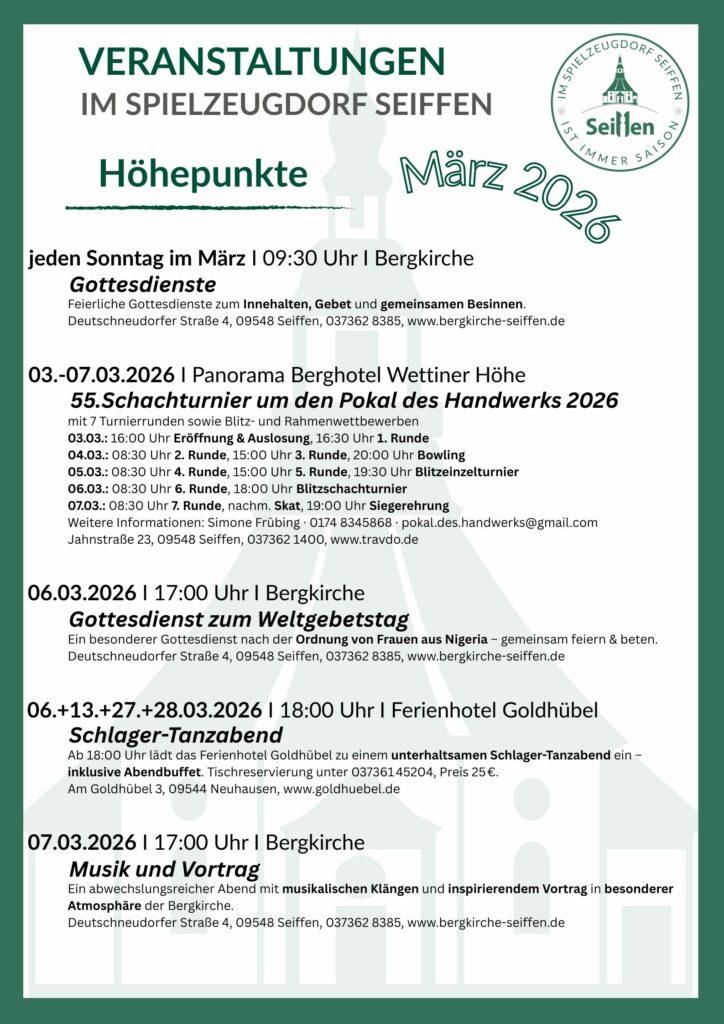Veranstaltungen im Spielzeugdorf für März 1