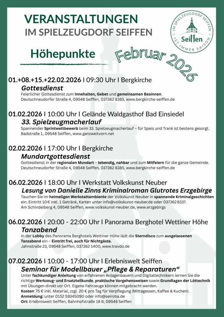 Veranstaltungen im Spielzeugdorf für Februar 1 Veranstaltungen im Spielzeugdorf für Februar 1