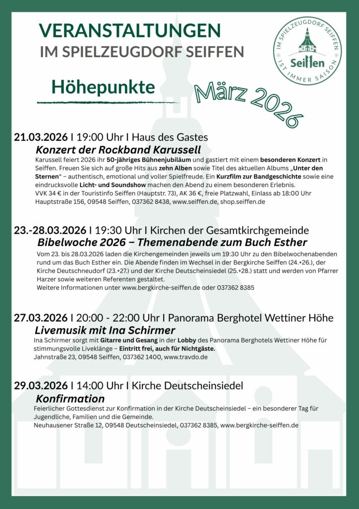 Veranstaltungen im Spielzeugdorf für März 3