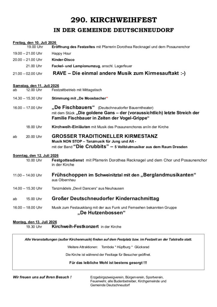 Kirmes in Deutschneudorf am 10.-13.Juli 2026 1 Kirmes in Deutschneudorf am 10.-13.Juli 2026 1