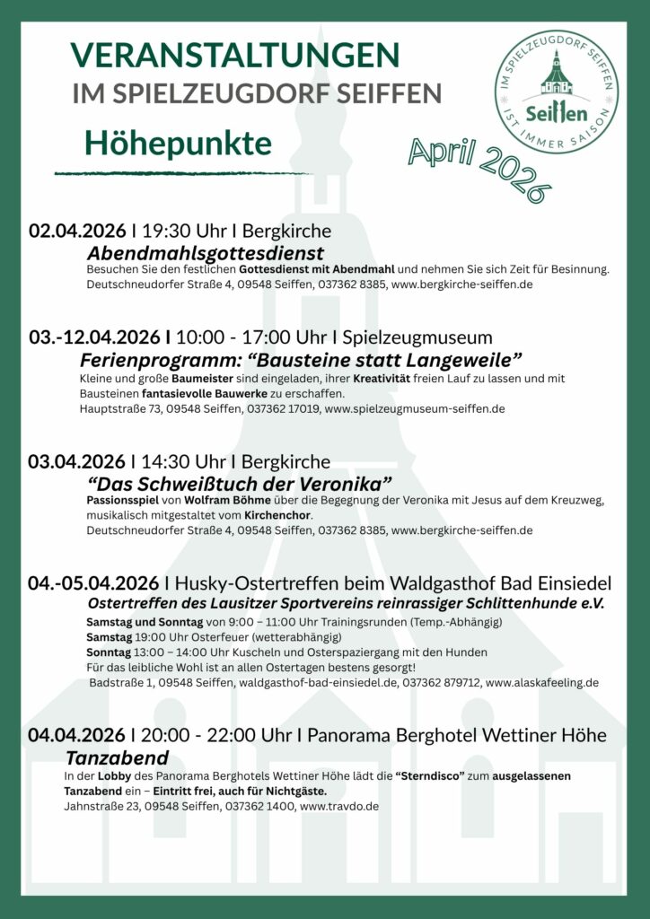 Veranstaltungen im Spielzeugdorf für April 1