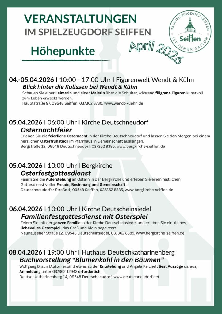 Veranstaltungen im Spielzeugdorf für April 2