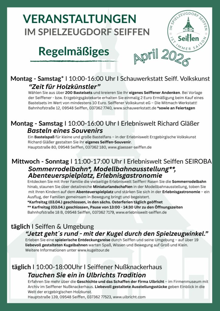 Veranstaltungen im Spielzeugdorf für April 5