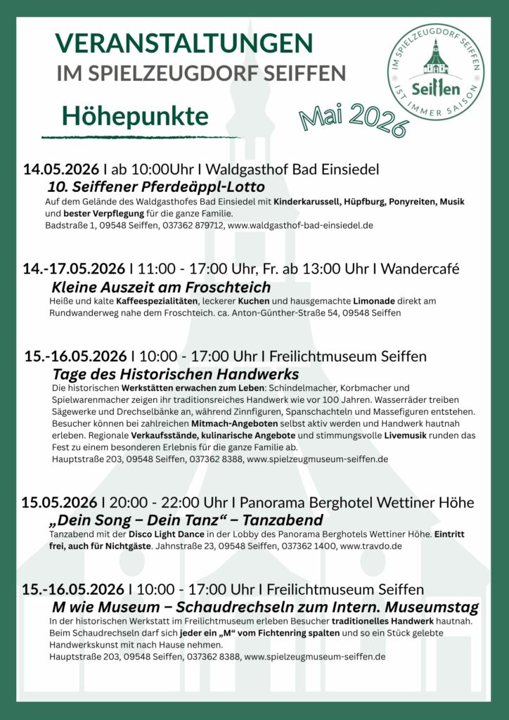 Veranstaltungen im Spielzeugdorf für Mai 3