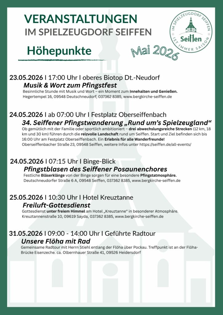 Veranstaltungen im Spielzeugdorf für Mai 4