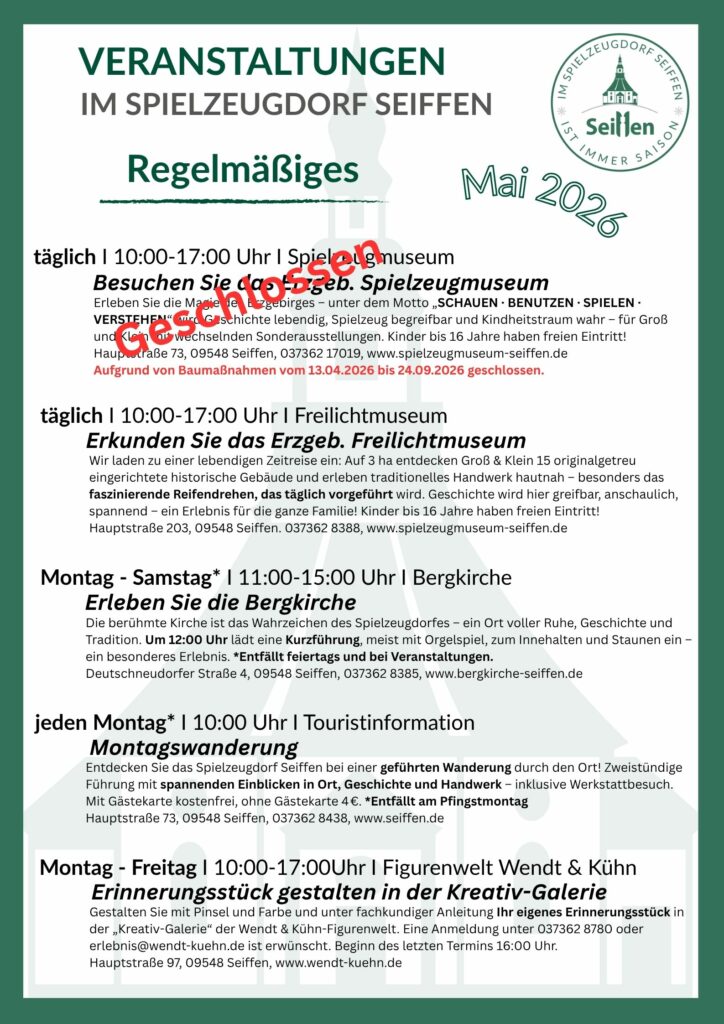 Veranstaltungen im Spielzeugdorf für Mai 5