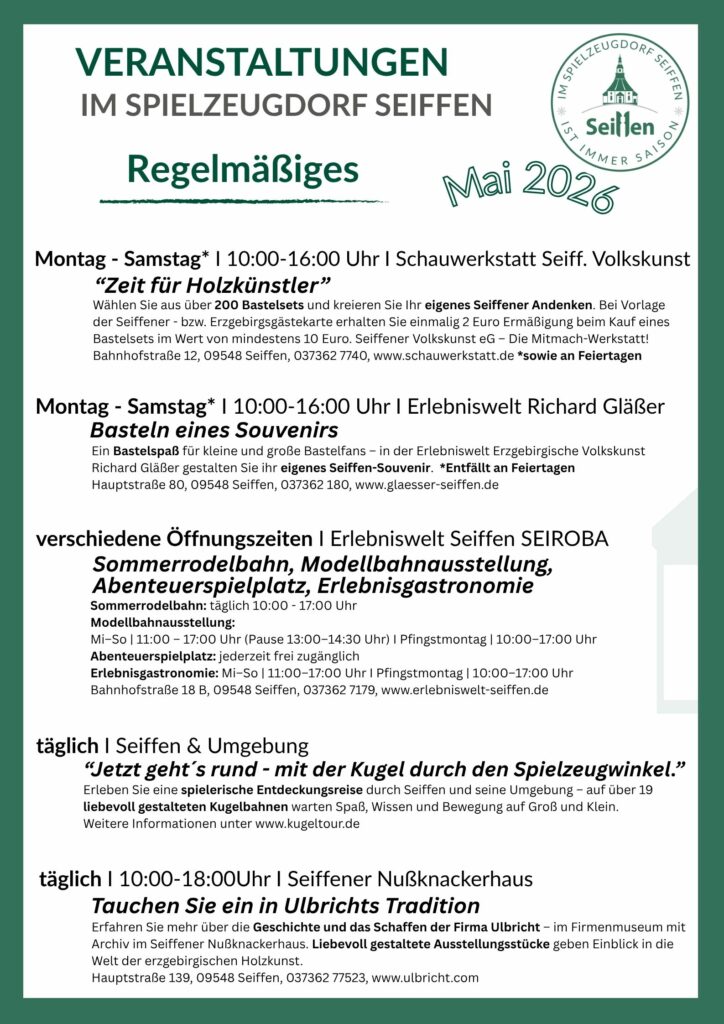 Veranstaltungen im Spielzeugdorf für Mai 6