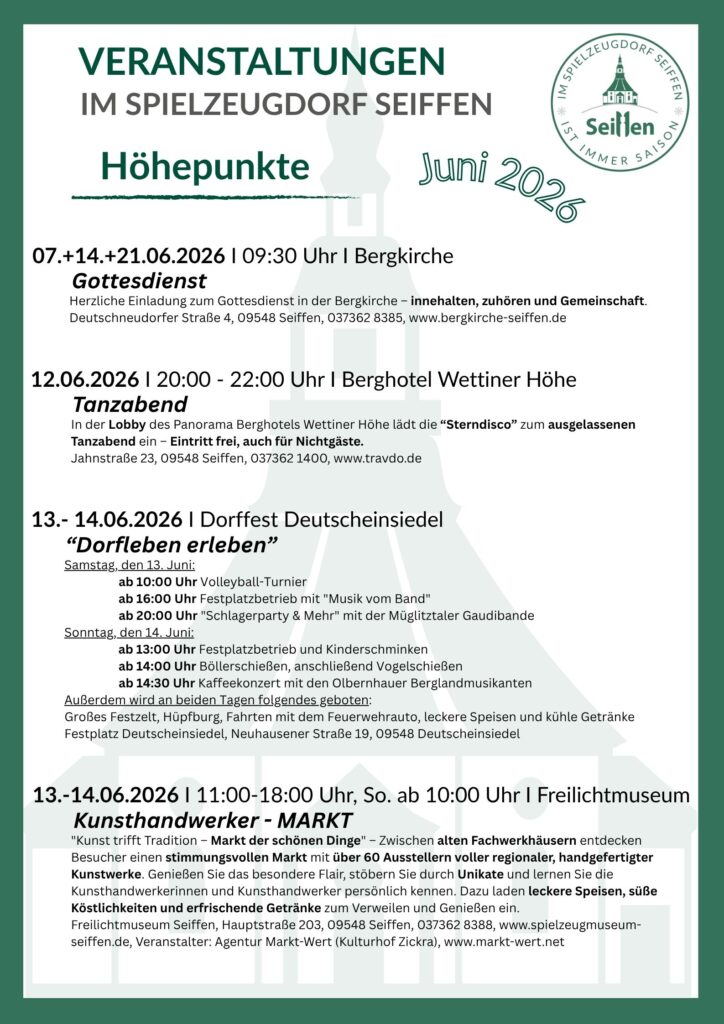 Veranstaltungen im Spielzeugdorf für Juni 2