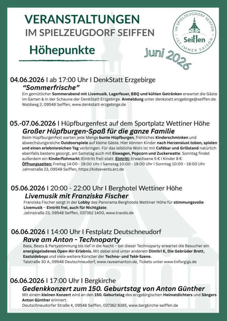 Veranstaltungen im Spielzeugdorf für Juni 1