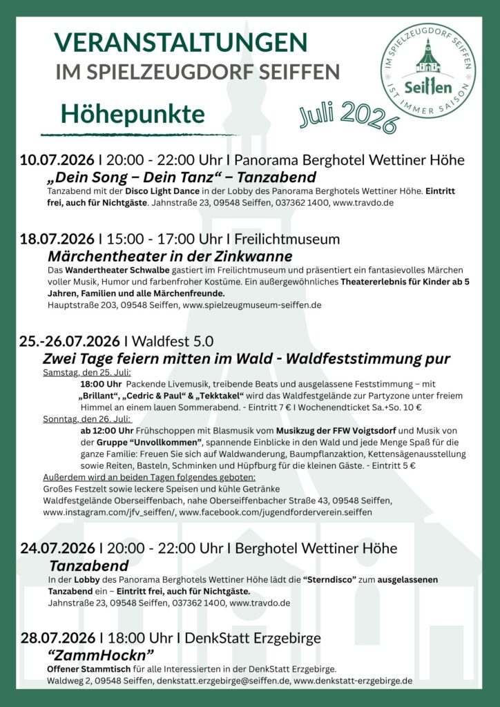 Veranstaltungen im Spielzeugdorf für Juli 3
