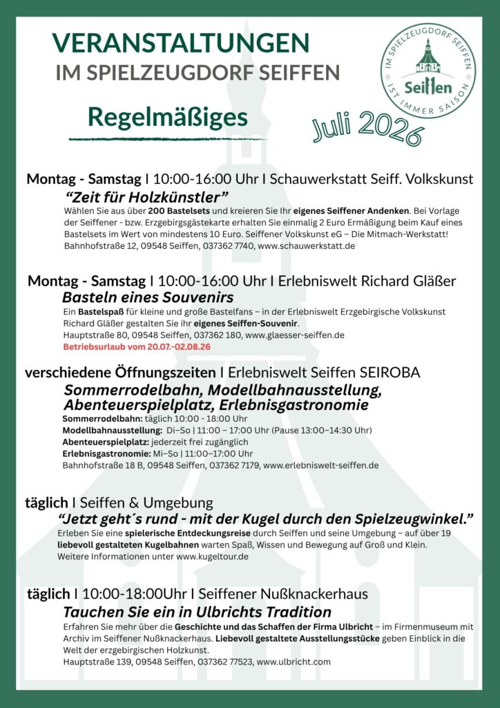 Veranstaltungen im Spielzeugdorf für Juli 5