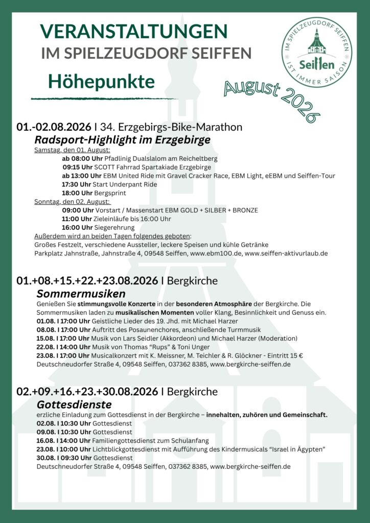 Veranstaltungen im Spielzeugdorf für August 1