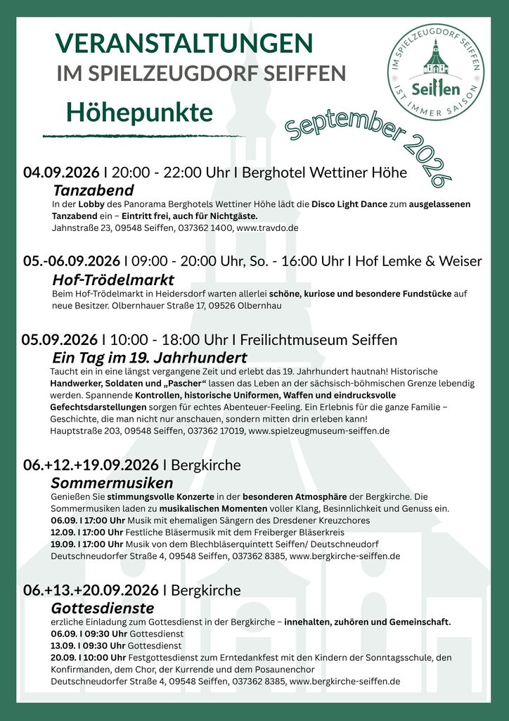 Veranstaltungen im Spielzeugdorf für September 1