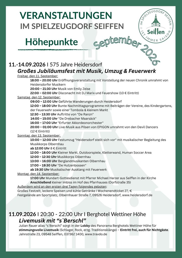 Veranstaltungen im Spielzeugdorf für September 2