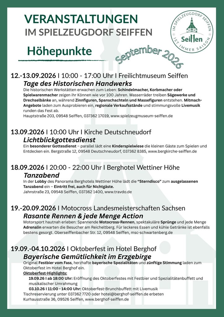 Veranstaltungen im Spielzeugdorf für September 3