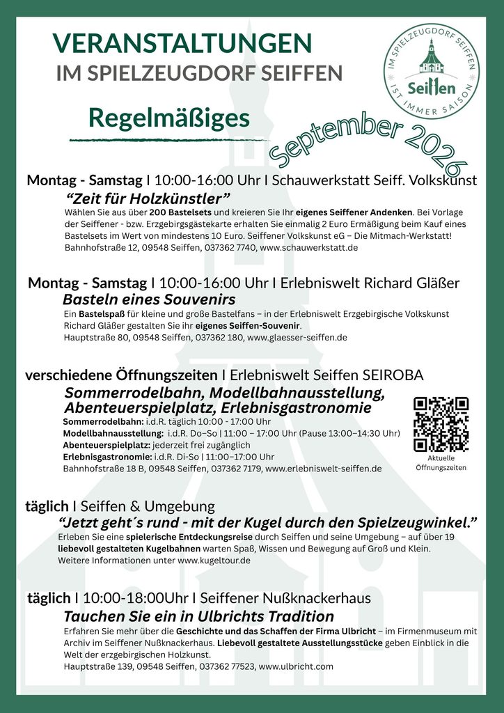 Veranstaltungen im Spielzeugdorf für September 6