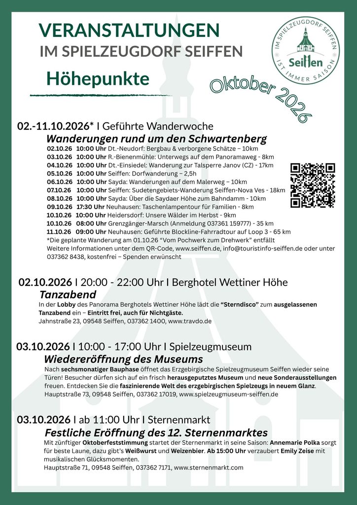 Veranstaltungen im Spielzeugdorf für Oktober 1
