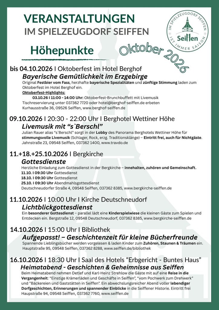 Veranstaltungen im Spielzeugdorf für Oktober 2