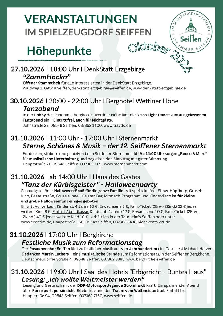 Veranstaltungen im Spielzeugdorf für Oktober 4
