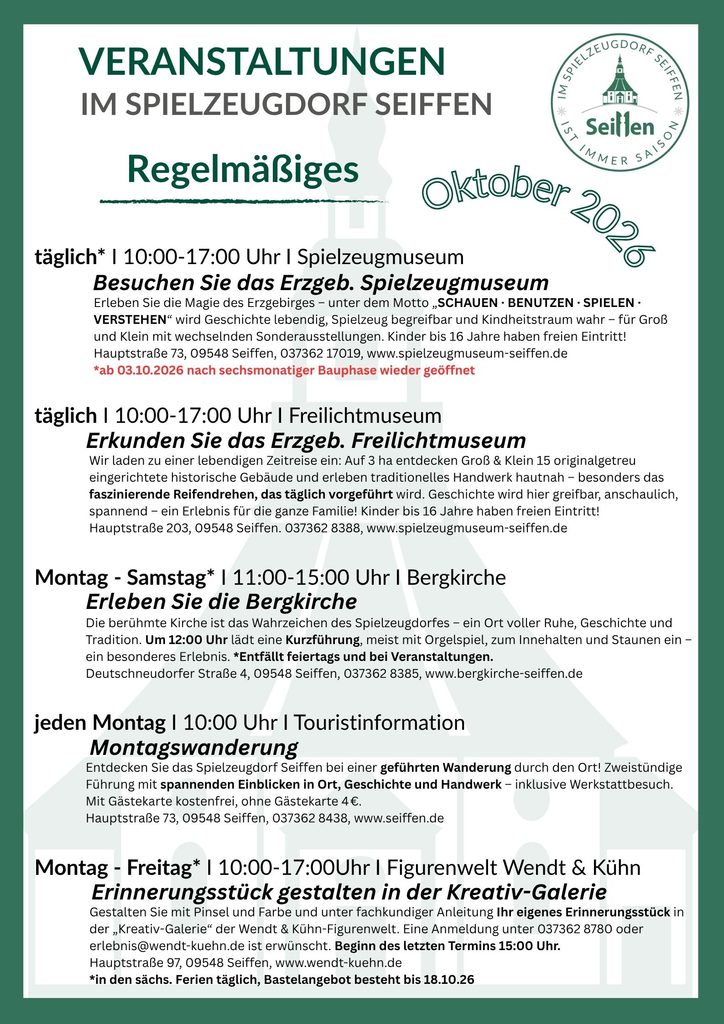 Veranstaltungen im Spielzeugdorf für Oktober 5