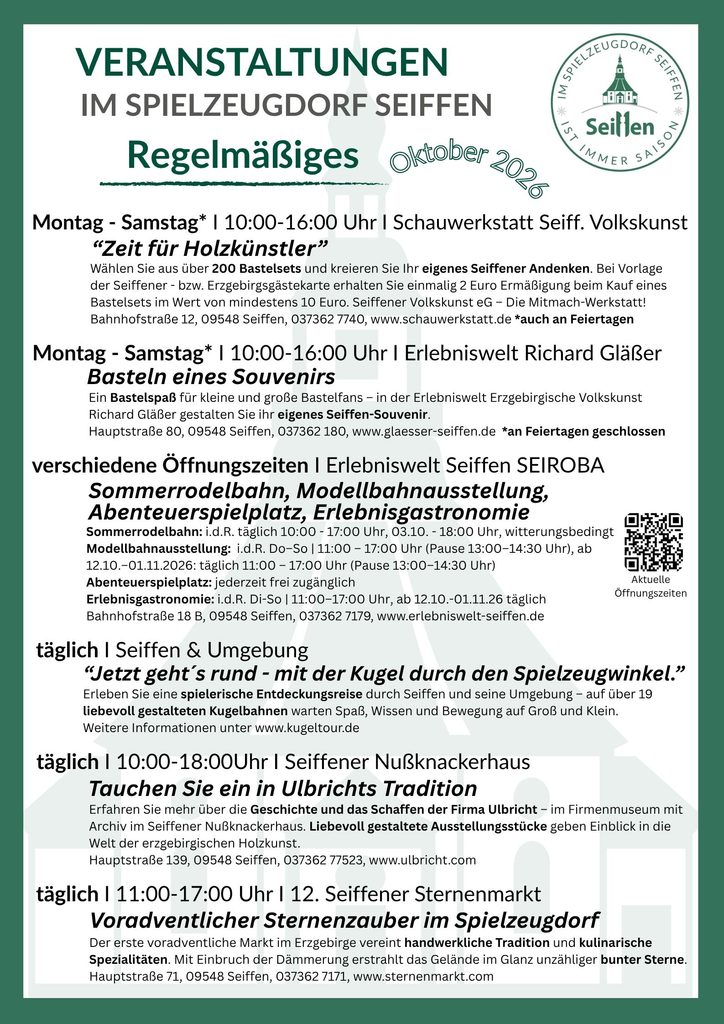 Veranstaltungen im Spielzeugdorf für Oktober 6