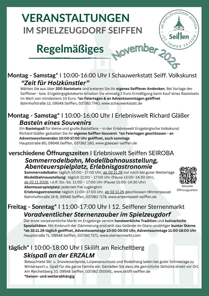 Veranstaltungen im Spielzeugdorf für November 10