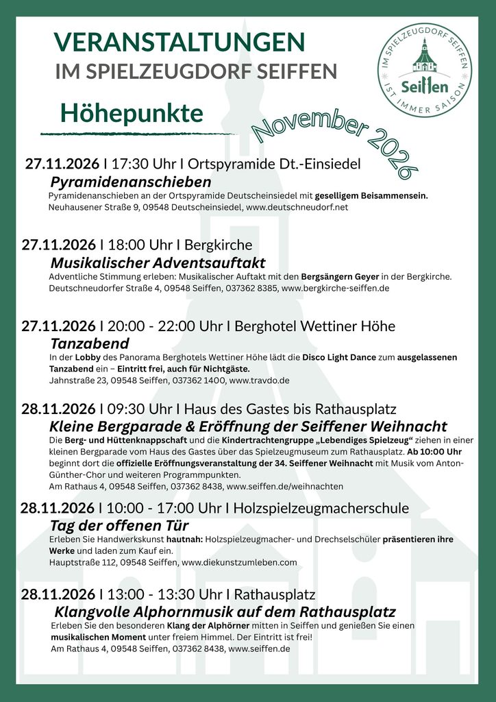Veranstaltungen im Spielzeugdorf für November 4
